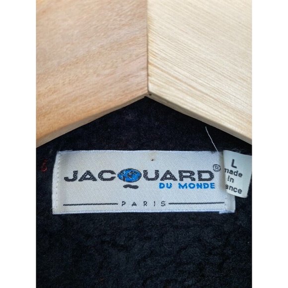 Jacquard Du Monde Sz L Knit Wool Blend Jacket Fleece Liner Floral Made in France - Picture 4 of 13